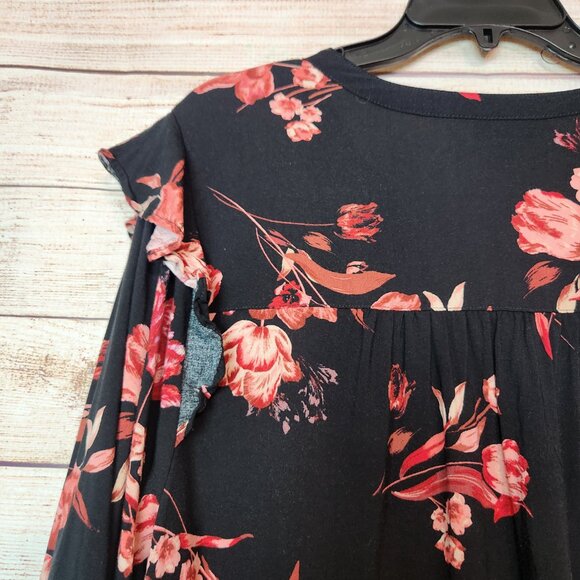 Torrid Black Floral Ruffle Shoulder Long Sleeve Top Women's Size 2X - Picture 11 of 16
